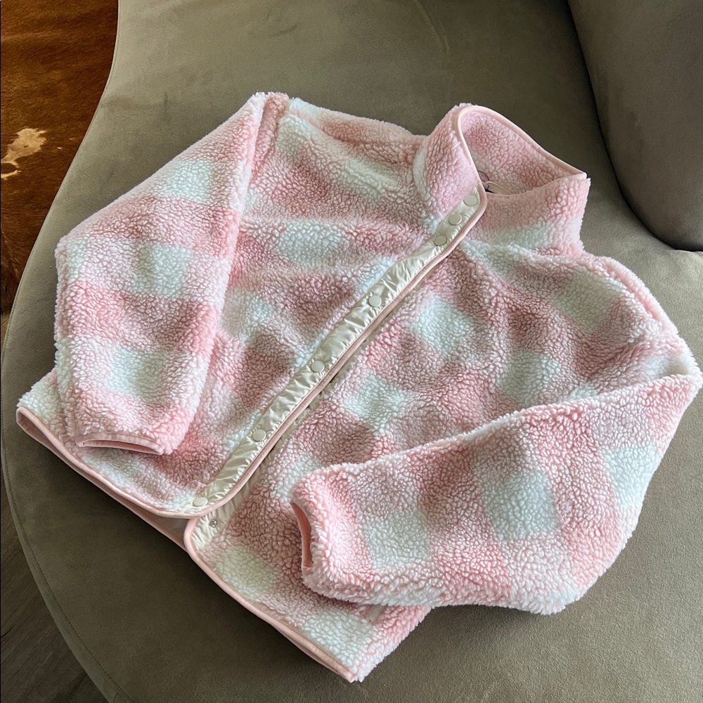 Fabletics Pink and White checker Bomber Jacket